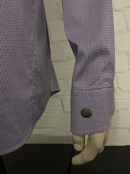 Cast Iron overhemd. Paars Witte print. Maat 2XL / XXL. stretch.