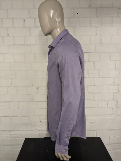 Cast Iron overhemd. Paars Witte print. Maat 2XL / XXL. stretch.