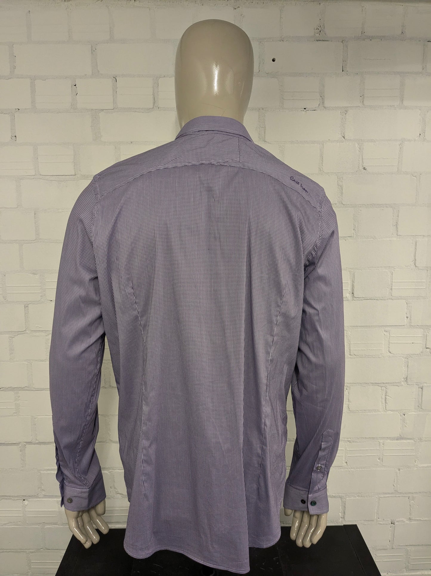 Cast Iron overhemd. Paars Witte print. Maat 2XL / XXL. stretch.