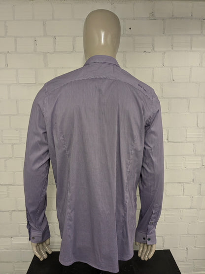 Cast Iron overhemd. Paars Witte print. Maat 2XL / XXL. stretch.
