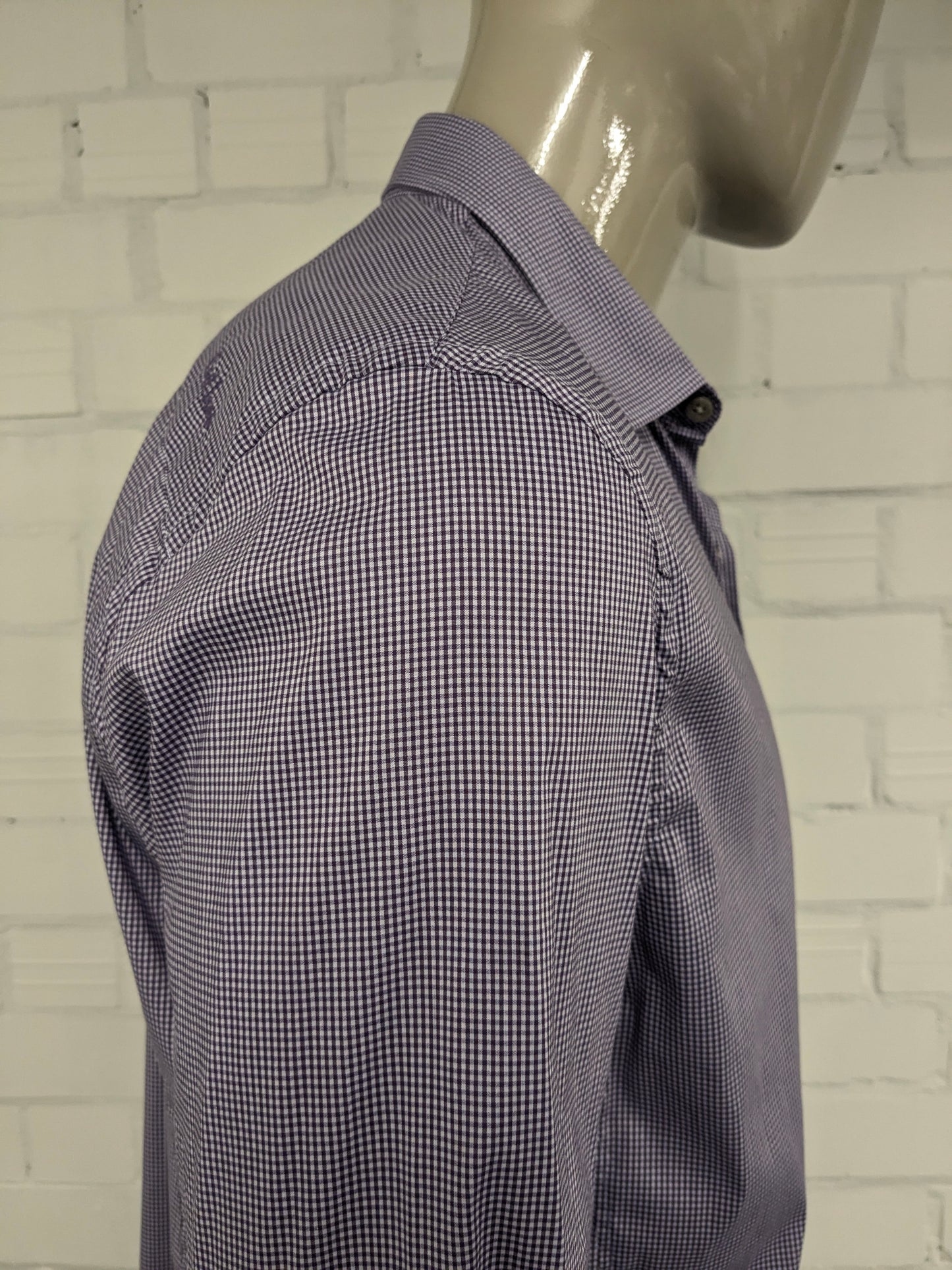 Cast Iron overhemd. Paars Witte print. Maat 2XL / XXL. stretch.