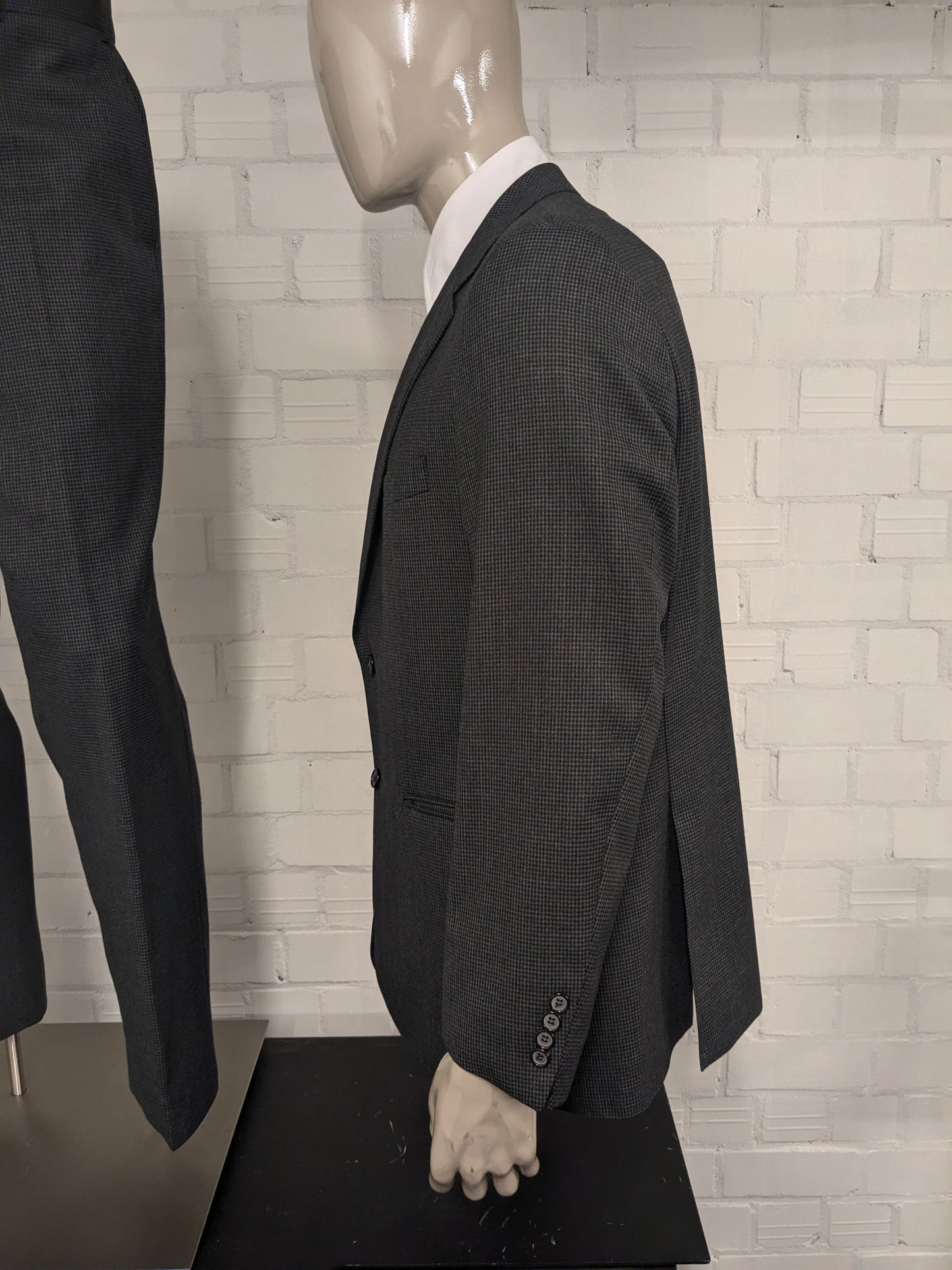 Abito Scabal in lana realizzato su misura. Motivo grigio nero. Taglia 56/XL.