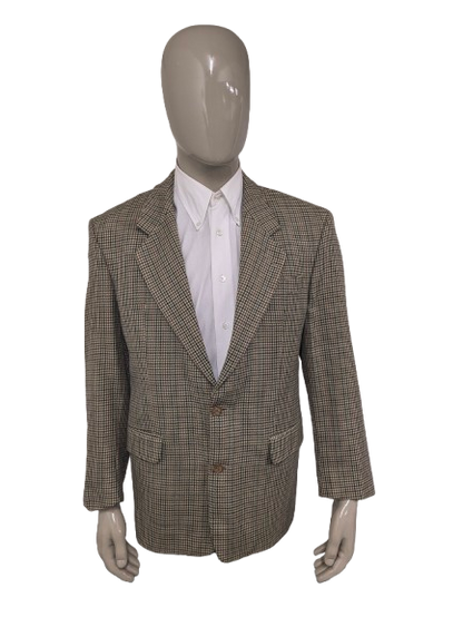 Giacca vintage in lana Well Dress. Motivo Verde Beige Nero Rosso. Taglia 27 (54/L).