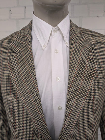 Giacca vintage in lana Well Dress. Motivo Verde Beige Nero Rosso. Taglia 27 (54/L).