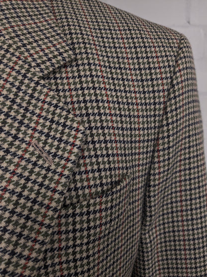 Giacca vintage in lana Well Dress. Motivo Verde Beige Nero Rosso. Taglia 27 (54/L).