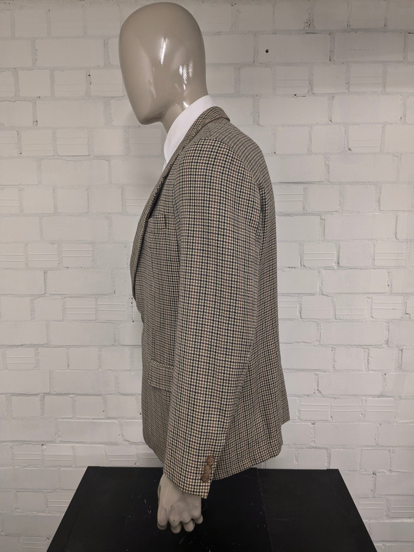 Giacca vintage in lana Well Dress. Motivo Verde Beige Nero Rosso. Taglia 27 (54/L).