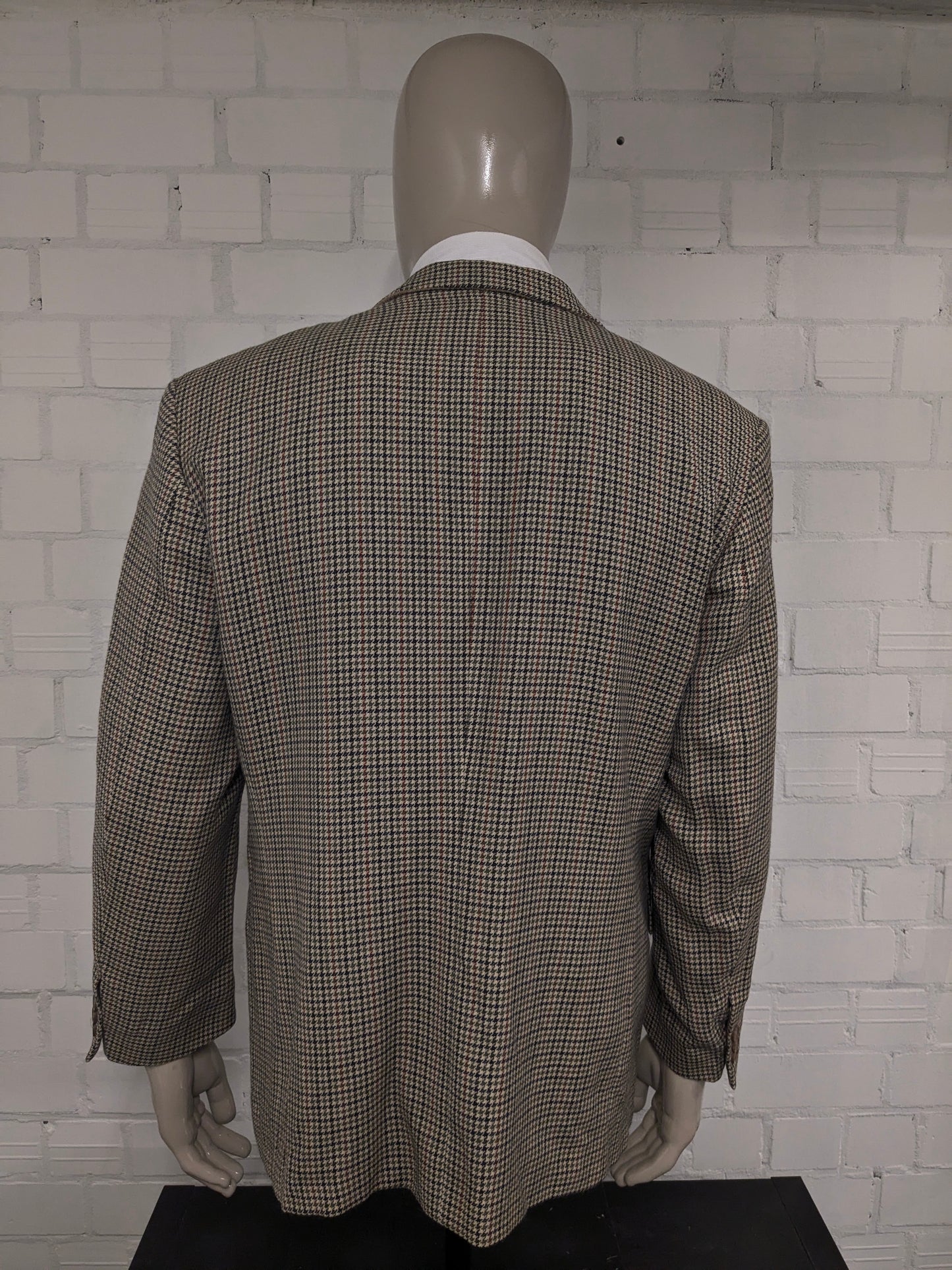 Giacca vintage in lana Well Dress. Motivo Verde Beige Nero Rosso. Taglia 27 (54/L).