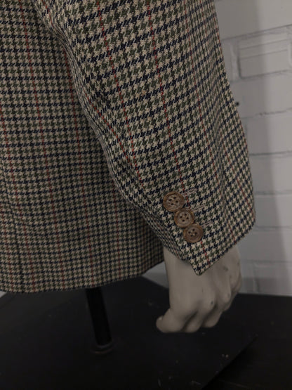 Giacca vintage in lana Well Dress. Motivo Verde Beige Nero Rosso. Taglia 27 (54/L).