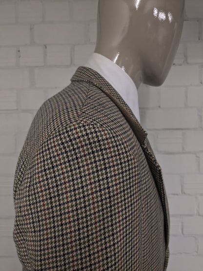 Giacca vintage in lana Well Dress. Motivo Verde Beige Nero Rosso. Taglia 27 (54/L).