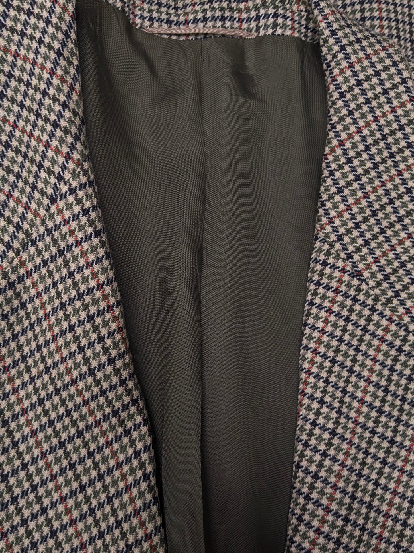 Giacca vintage in lana Well Dress. Motivo Verde Beige Nero Rosso. Taglia 27 (54/L).