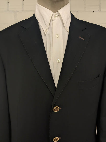 Giacca in lana Pal Zileri. Nero con cuciture marroni. Taglia 58/XL.