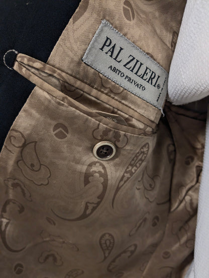 Giacca in lana Pal Zileri. Nero con cuciture marroni. Taglia 58/XL.