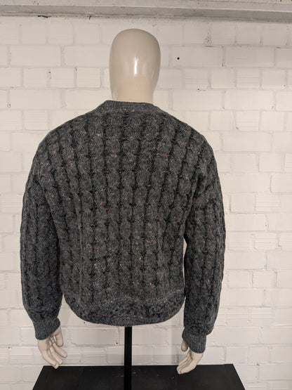 Vintage Castella Alpaca / Wollen trui met V-Hals. Grijs Gekleurde spikkels gemêleerd. Maat XL. 4% Wol en 10% Alpaca Wol.
