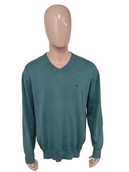 Casa Moda casual trui met V-Hals. Groen gemêleerd. Maat 2XL / XXL.