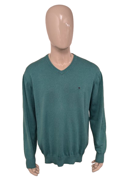 Casa Moda casual trui met V-Hals. Groen gemêleerd. Maat 2XL / XXL.