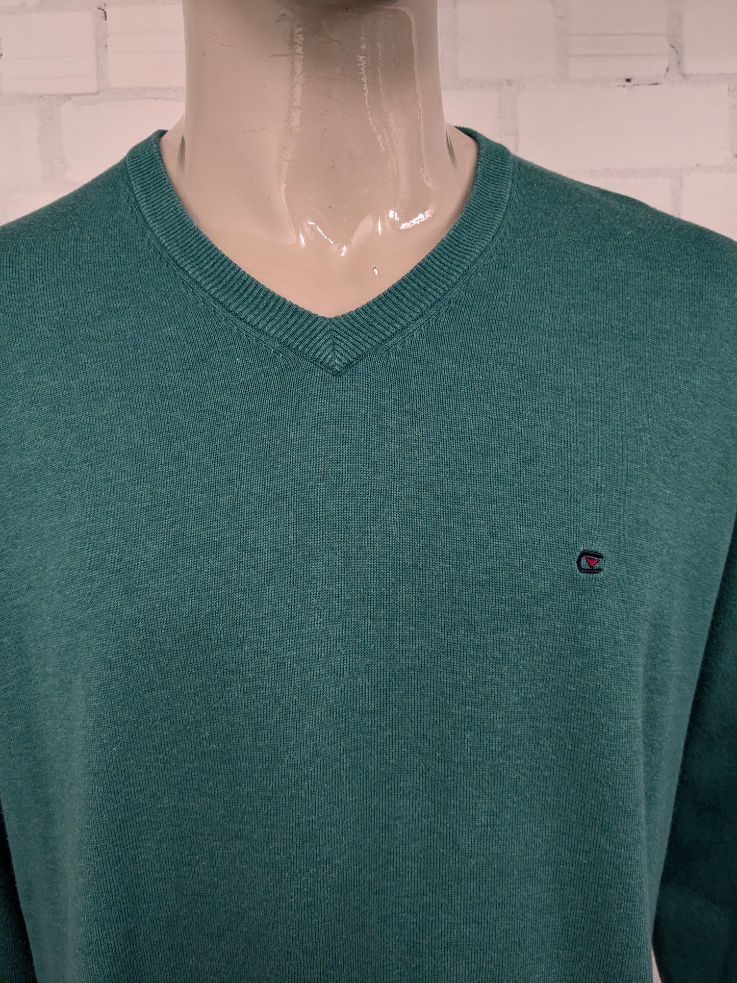 Casa Moda casual trui met V-Hals. Groen gemêleerd. Maat 2XL / XXL.