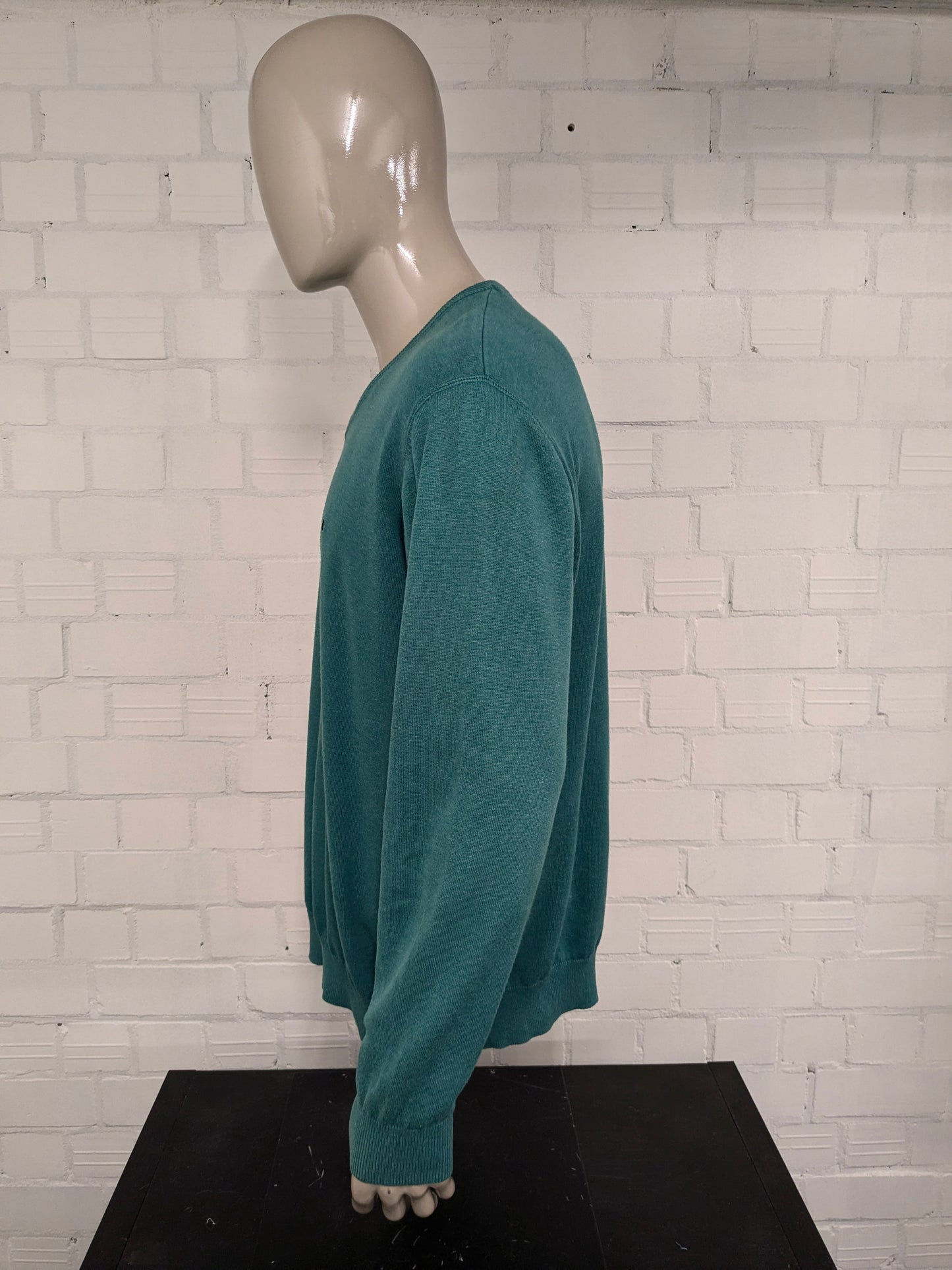 Casa Moda casual trui met V-Hals. Groen gemêleerd. Maat 2XL / XXL.