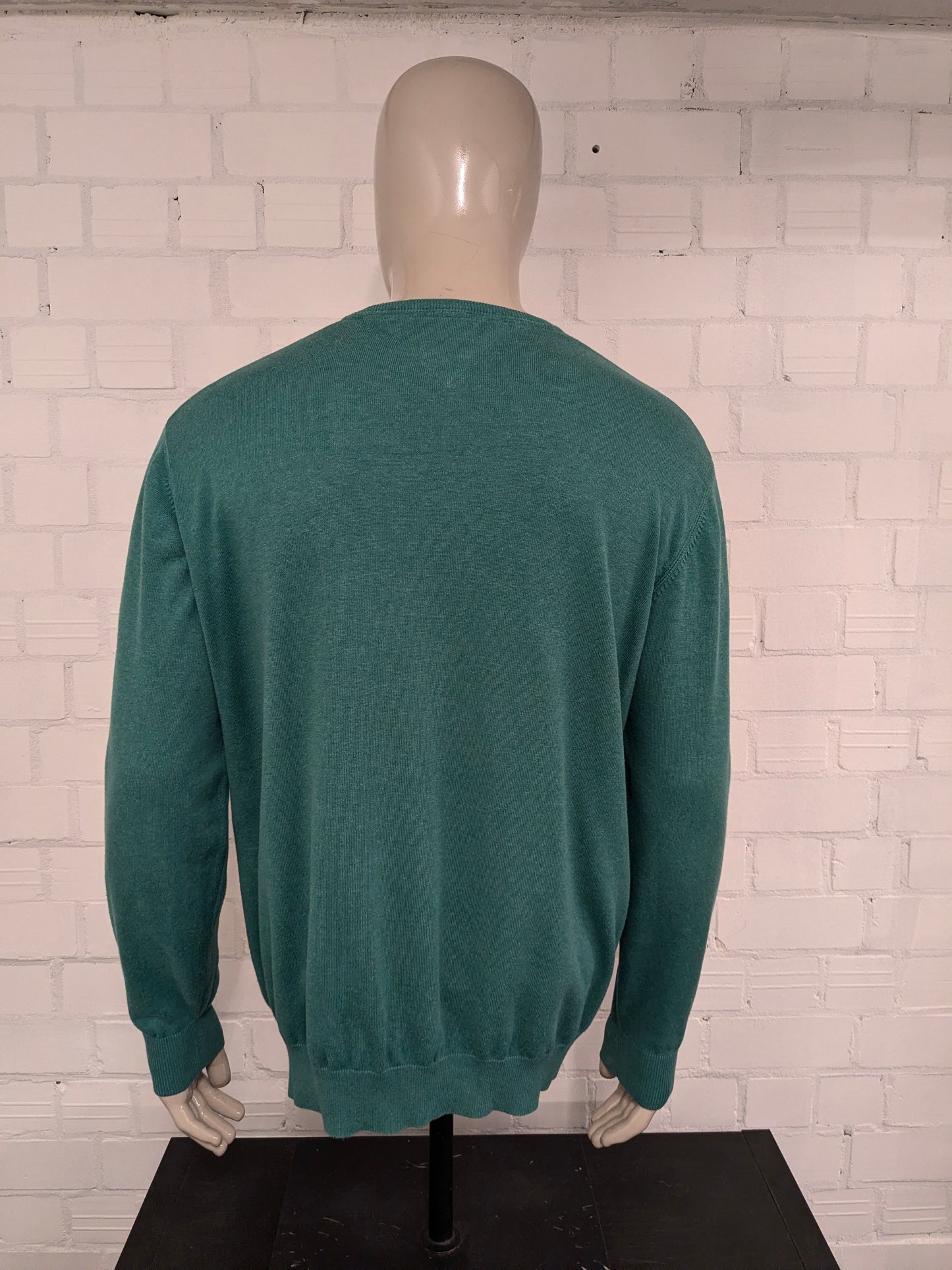 Casa Moda casual trui met V-Hals. Groen gemêleerd. Maat 2XL / XXL.