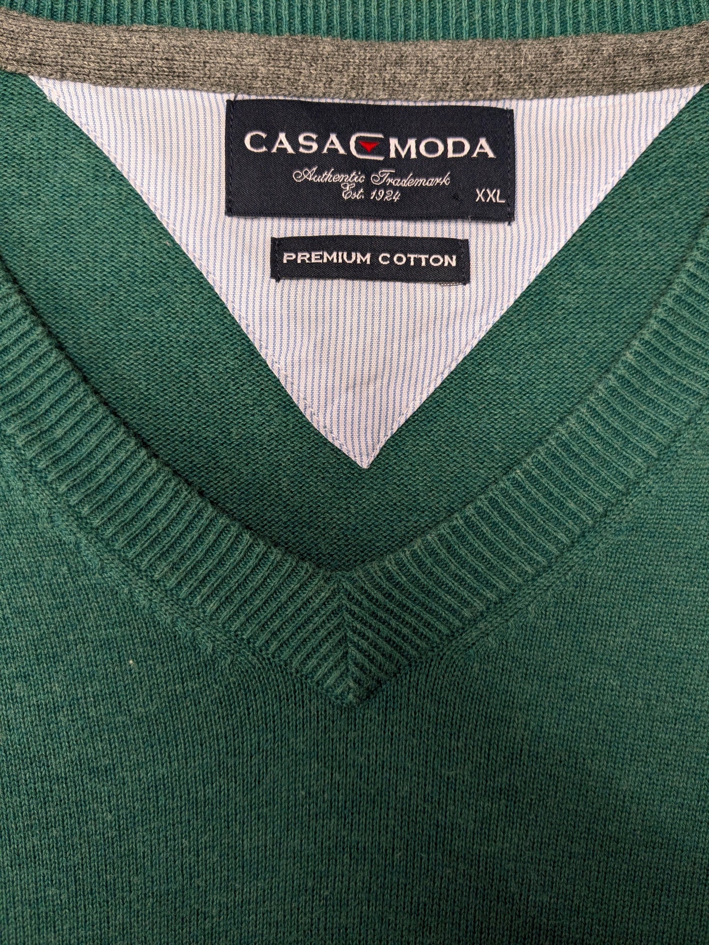 Casa Moda casual trui met V-Hals. Groen gemêleerd. Maat 2XL / XXL.