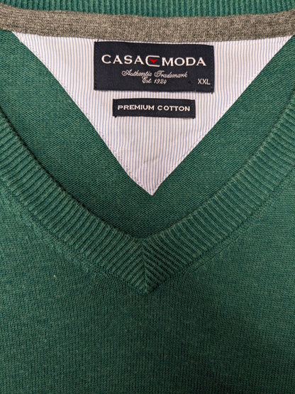 Casa Moda casual trui met V-Hals. Groen gemêleerd. Maat 2XL / XXL.