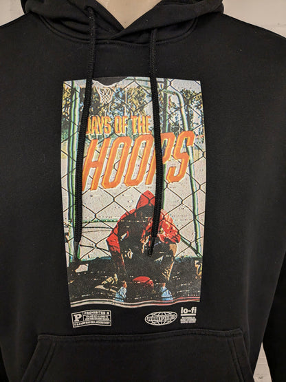 Sweat à capuche H&M "Days of the Hoops". Noir avec impression. Taille XL. coupe surdimensionnée.