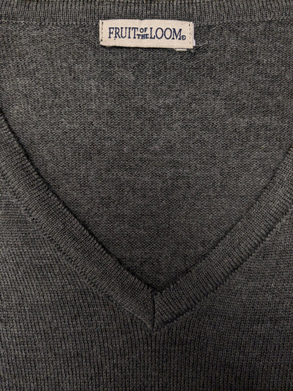 Pull en laine mérinos Fruit of the Loom avec col en V. Gris foncé mélangé. Taille XL. 60% Laine.