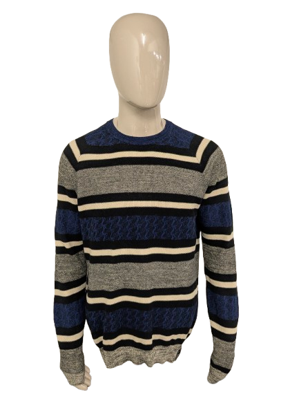 Scotch & Soda trui. Blauw Zwart Beige gekleurd. Maat XL.