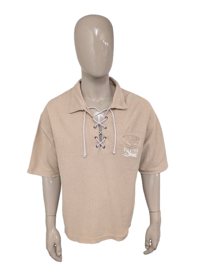 Vintage Balafre polo met touwtjes. Beige gekleurd. Maat 2XL / XXL.
