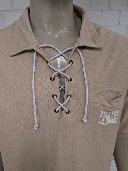 Vintage Balafre polo met touwtjes. Beige gekleurd. Maat 2XL / XXL.