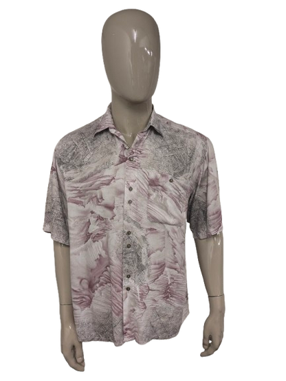Vintage 80's / 90's short sleeve shirt. Purple Khaki Gray print. Size 2XL / XXL.