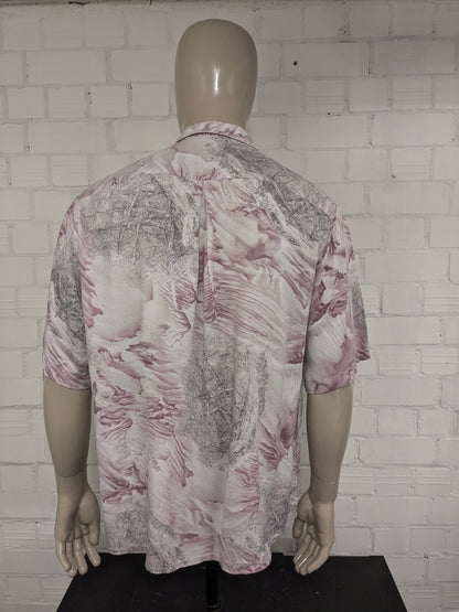 Vintage 80's / 90's short sleeve shirt. Purple Khaki Gray print. Size 2XL / XXL.