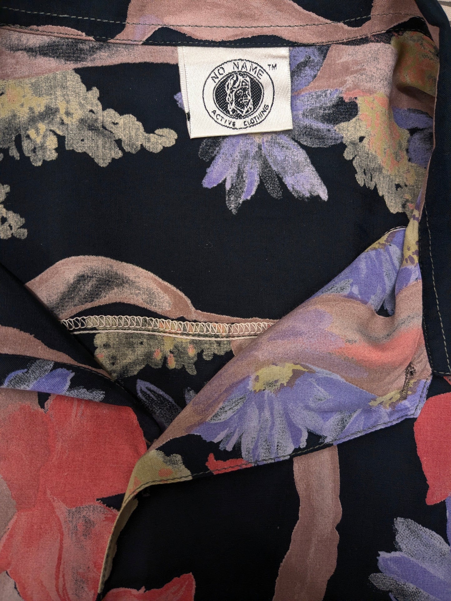 Vintage 80's / 90's No Name overhemd korte mouw. Rood Paars Groene bloemen print. Maat XL.