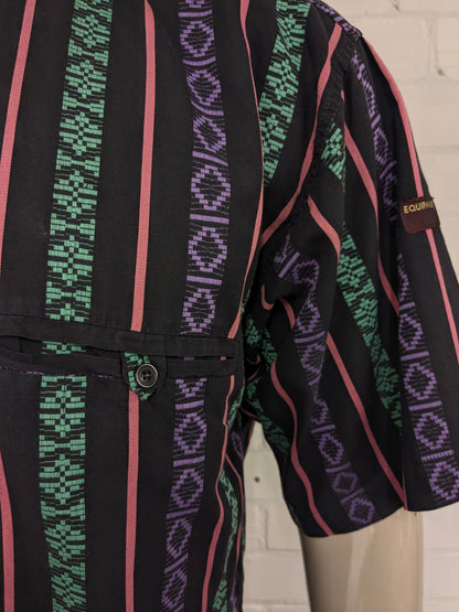 Vintage 80's / 90's Fictif overhemd korte mouw. Zwart Groen Paars Roze gekleurd. Maat XL.