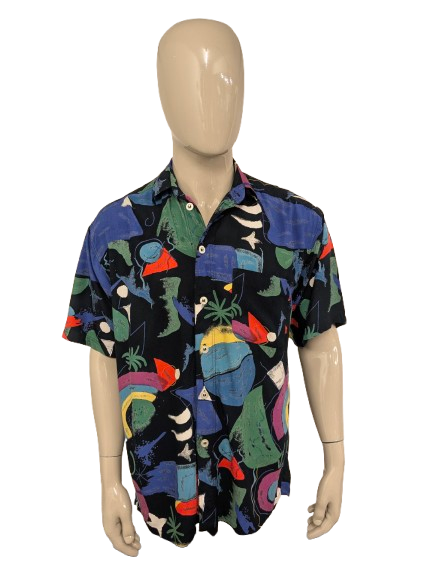 Vintage Best Reworked overhemd korte mouw 80' / 90's style. Gekleurde print. Maat XL.