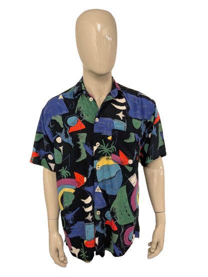 Vintage Best Reworked overhemd korte mouw 80' / 90's style. Gekleurde print. Maat XL.
