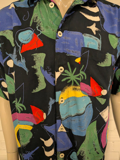 Vintage Best Reworked overhemd korte mouw 80' / 90's style. Gekleurde print. Maat XL.