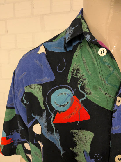 Vintage Best Reworked overhemd korte mouw 80' / 90's style. Gekleurde print. Maat XL.