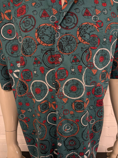 Vintage 80's / 90's Pierre Cardin overhemd korte mouw. groen Rood Oranje print. Maat 2XL / XXL.