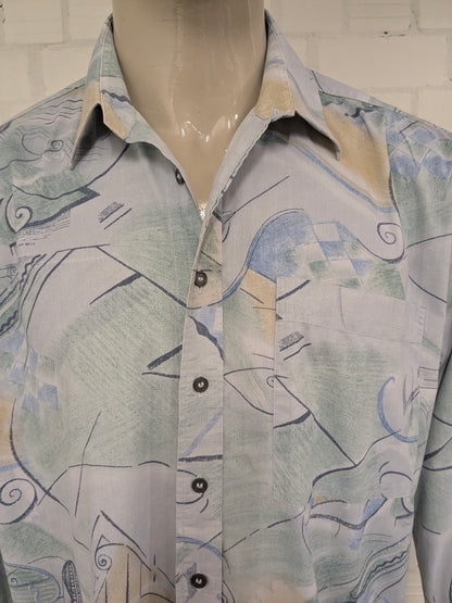 Vintage 80's / 90's C&A overhemd. Groen Blauw Gele print. Maat 2XL / XXL.