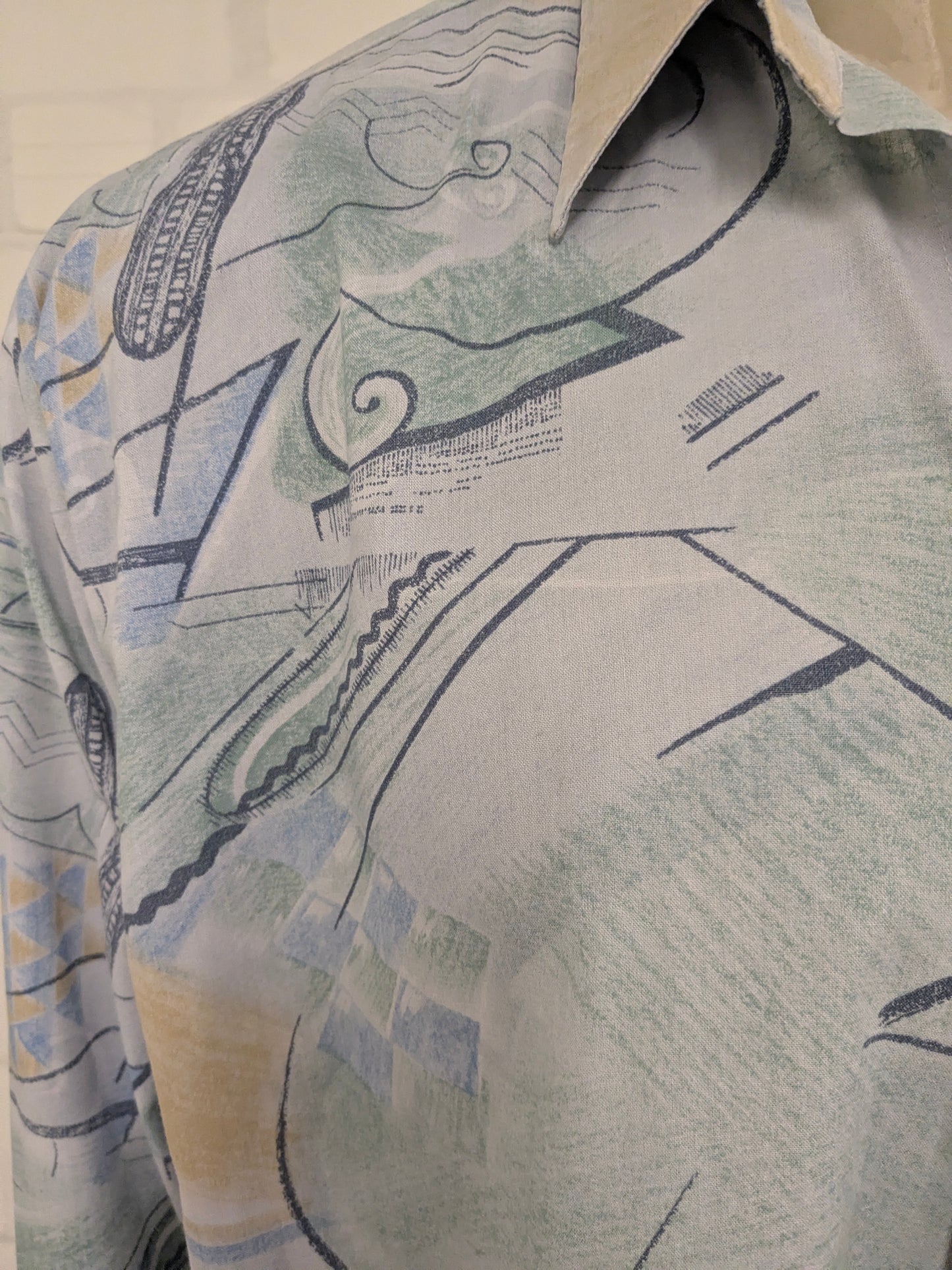 Vintage 80's / 90's C&A overhemd. Groen Blauw Gele print. Maat 2XL / XXL.