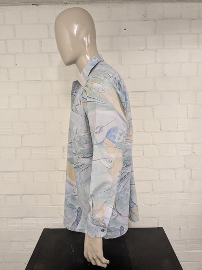 Vintage 80's / 90's C&A overhemd. Groen Blauw Gele print. Maat 2XL / XXL.