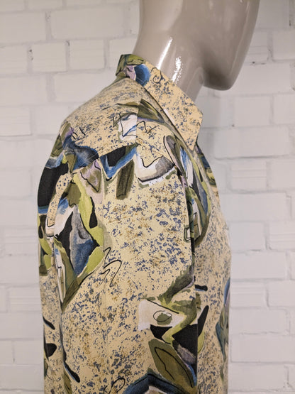 Vintage 80's / 90's Club d'Amingo overhemd. Geel Groen Paars Blauwe print. Maat L.