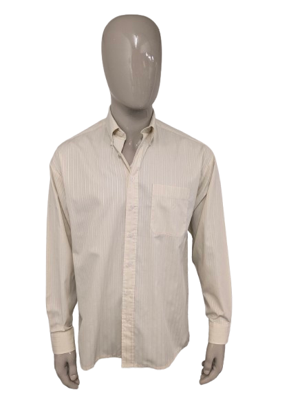 Vintage Marca overhemd. Licht Geel gestreept motief. Maat XL.