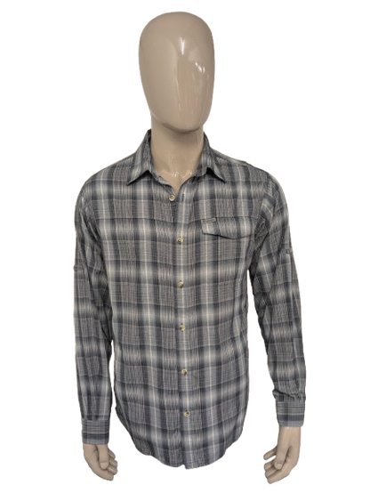 Columbia Titanium overhemd. Blauw Grijs Zwart geruit. Maat L.