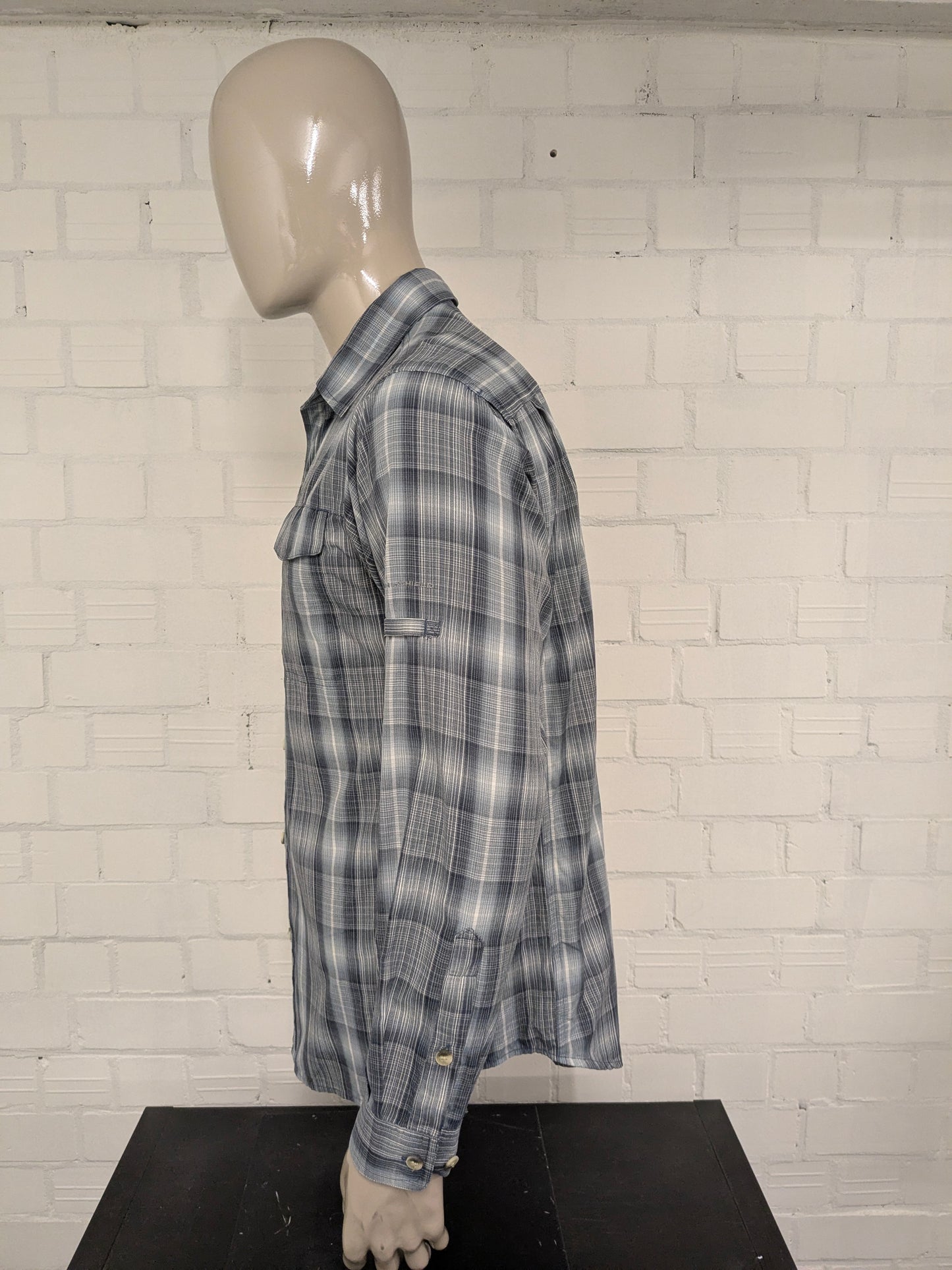 Columbia Titanium overhemd. Blauw Grijs Zwart geruit. Maat L.