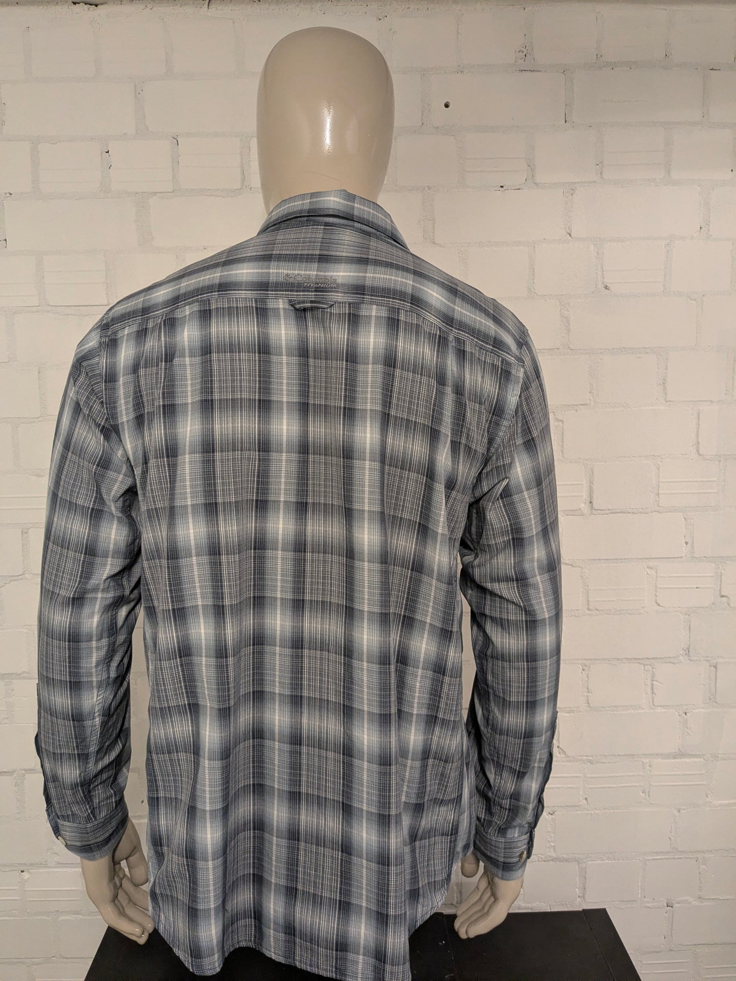 Columbia Titanium overhemd. Blauw Grijs Zwart geruit. Maat L.