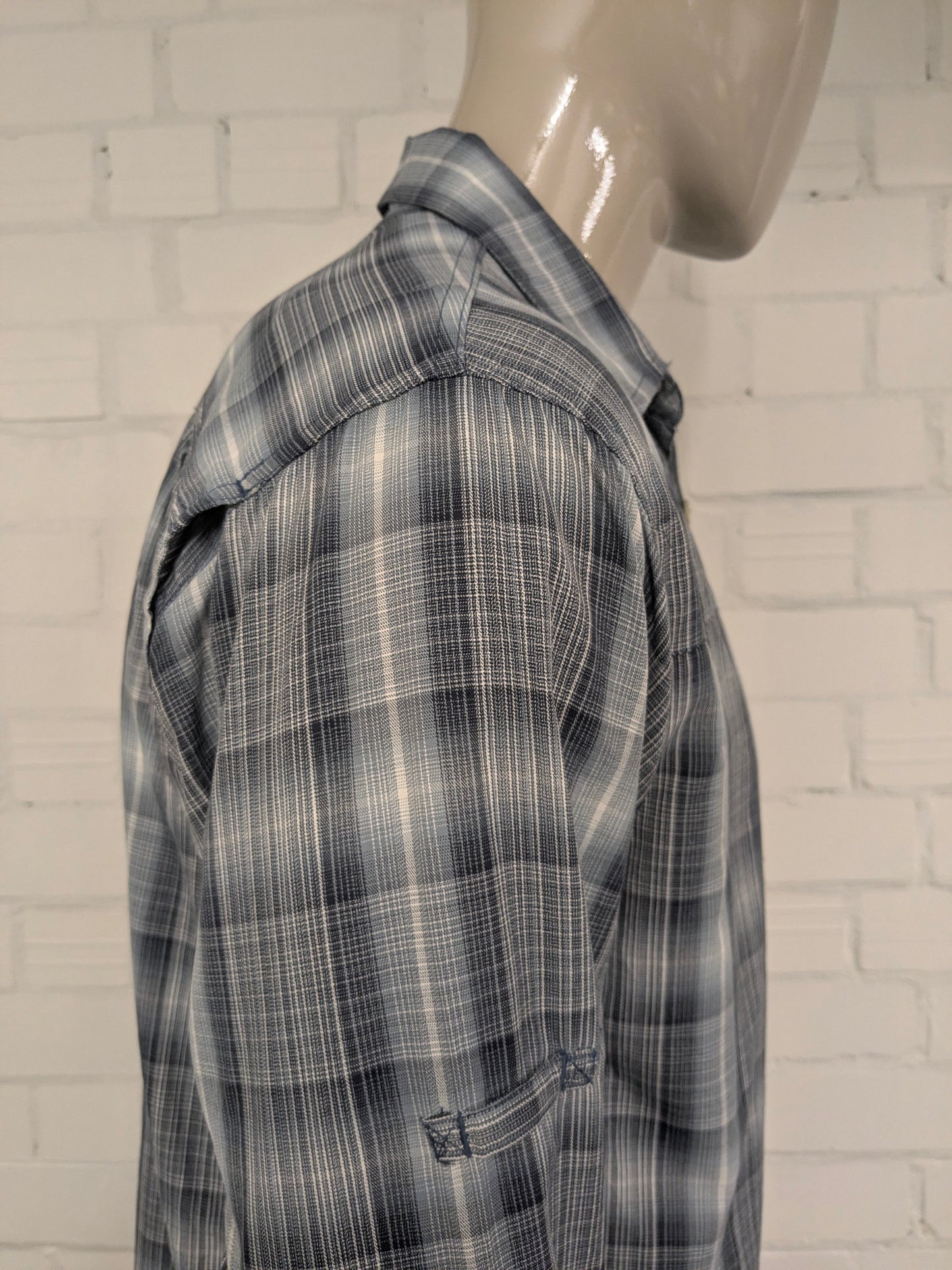 Columbia Titanium overhemd. Blauw Grijs Zwart geruit. Maat L.