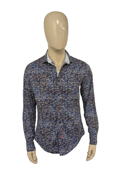 A Fish named Fred overhemd. Blauw Witte fietsen print. Maat L.