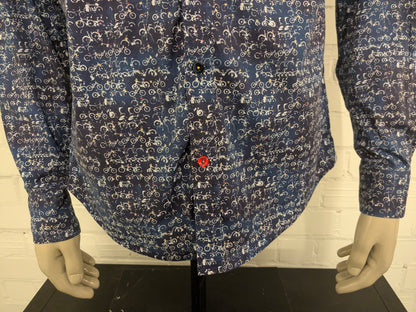 A Fish named Fred overhemd. Blauw Witte fietsen print. Maat L.