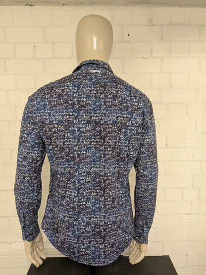 A Fish named Fred overhemd. Blauw Witte fietsen print. Maat L.
